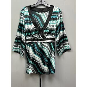 Y2K Babydoll AGB Top Womens XL Polka Dot V‎ Neck Coquette Vintage Shiny Tie